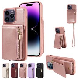 Zipper Wallet Kickstand Phone Case with Card Slots For Iphone 14 Pro Max 13 Mini 12 11 Pro Max XR XS 6 7 8 SE Samsung S23 Ultra S22 plus PU Leather Shockproof Back Cover