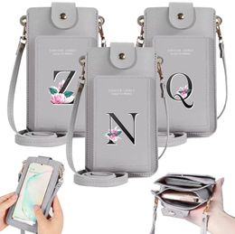 Touch Screen Mobile Phone Bag Female Crossbody Shoulder Bags Card Holder Women's Wallets Whitemarble Print Buttons Handbag Purse