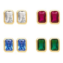 Stud Rectangar Zircon Earrings Sweet Tiny Candy Color Earring For Women Girls Ins Shiny Jewelry Drop Delivery Dh8Uu