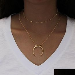 Pendant Necklaces Selling 2Piece/Set Minimalist Choker Necklace Women Jewelry Long Goth Statement Mtilayer Hip Hop With Moon Drop De Dhdhy