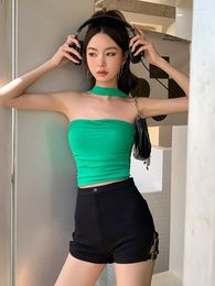 Women's Tanks BETHQUENOY 2023 Fashion Women Clothing Sexy Sleeveless Strapless Top Camisole Fitted Halter Neck Ruched Green Crop Summer Tops