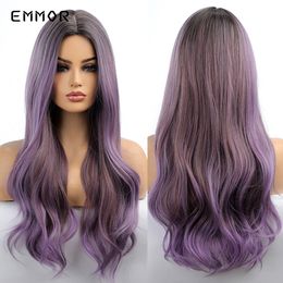 Synthetic Long Wave Wig Light Purple Wigs for White Women Platinum Fake Hair for Party/Daily Heat Resistant Fibre Wigsfactory d