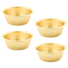 Bowls 4 Pcs Stainless Steel Glass Rice Bowl Korean Style Soup Drinking Holder Cold 12.5X9X4.5CM Golden Colour Aluminium