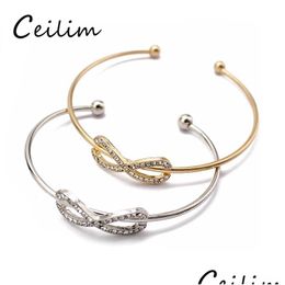 Bangle Fashion Infinity Bracelets For Women With Crystal Stones Bracelet Gold Sier Number 8 Adjustable Cuff Girls Gifts Drop Deliver Dhksj