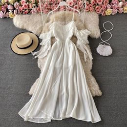 Summer White Long Dress Women Sexy Off Shoulder Strapless Backless Ruffle Beach Dresses Elegant Ladies Maxi Dresses Vintage