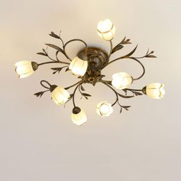 Ceiling Lights American Style Rural Retro Flower Shaped Light Modern European Living Room Bedroom French Lighting Fixtures