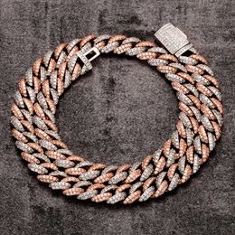 2023 New Arrival Fashion Jewellery High Quality Full Diamond Pink Zircon Mix Colour 10mm Cuban Chain Diamond Chain Necklace for Men