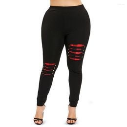 Women's Leggings Plus Size Ripped Plaid Panel 4xl 5xl Casual Women Elastic Waist Fashion Pencil Slim Trousers Female Bottoms