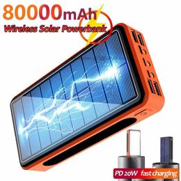 Free Customised LOGO 50000mAh Wireless Power Bank Portable Fast Charging Solar Powerbank 4 USB Travel External Battery for Iphone Xiaomi Samsung