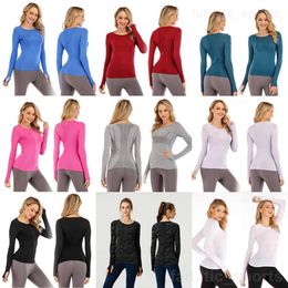 Lady Yogas Sport Long Tee Shirt Quick Dry Exercise Tshirt Tops Slim Define Workout T-Shirts Tight Stretch Sexy Swiftly Tech Round Neck Tight