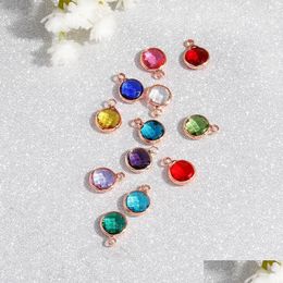 Charms Birthstone Crystal Charm Pendant Rose Gold Copper Metal 12 Rhinestones 8.7Mm Round For Diy Necklace And Bracelet Jewellery Drop Dhn3W