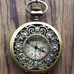 Pocket Watches Vintage Flower Caving Hollow Mechanical Watch Zodiac Dial Hand Winding Pendant Necklace Chain Mens