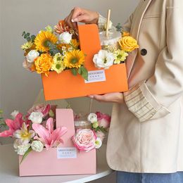 Gift Wrap 5pcs Handle Thickened Paper Box Holiday Wrapping Milk Tea Coffee Cake Bouquets Of Flowers Flower Arranging Boxes