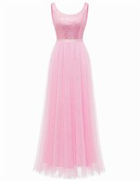 Long Sweety Formal Evening Dresses Sequined Scoop A-Line Tulle Plus Size Prom Party Gowns 15