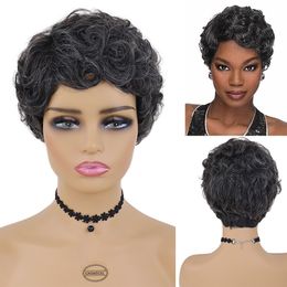 Synthetic 1920s Flapper Wigs Grey Curly Hair Wigs for Women Short Wig with Bangs Blanche Wig for Seniors Afro Femalefactory dir