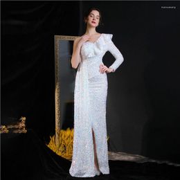 Casual Dresses 2023 Luxury Sequined Night Evening Dress One-shoulder Long-Sleeve Mermaid Long Plus Size Formal Wedding Prom Party Gowns