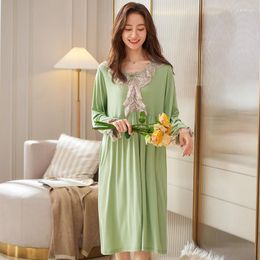 Women's Sleepwear Lace O-Neck Ruffle Nightgowns Soft Modal Cute Princess Long Nightdress Sleeve Elegant Nightwear Casual Nighty