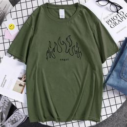 Men's T Shirts Angel Black Fire High Quality Printing Men Loose Tee Soft Cool Short Sleeved Cotton Street Tshirt Men'S