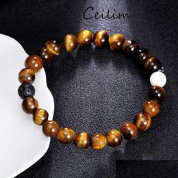 Chain White Turquoise Tiger Eye Natural Beads Bracelets Energy Strand Round Stone For Women Brand Jewellery Wholesale Drop Delivery Dh9Qs