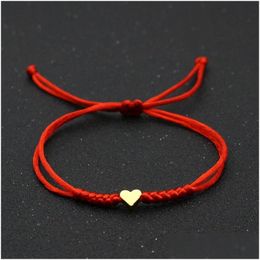 Charm Bracelets Gold Sier Love Heart Bracelet Couple Wish Lucky Red String Braided Adjustable For Women Men Jewellery Drop Delivery Dho5F