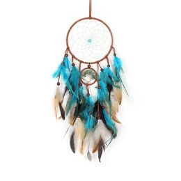 Dream Catchers Tree of Life Teal Feather Handmade Dreamcatchers for Boho Wall Hanging Decoration, Ornament Festival Gift 1223755