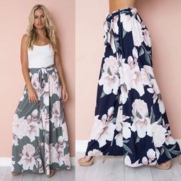 Womens Pants Capris Casual Loose Y2K Floral Printed Palazzo High Waist Lace Up Wide Leg Female Long Trousers Boho 230609