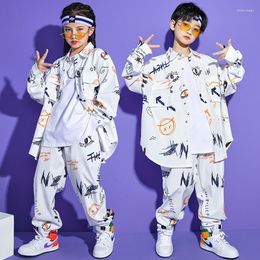 Stage Wear Kid Hip Hop Dance Clothing White Tops Or Streetwear Pants For Girl Boy Dancewear Clothes Fancy Costume