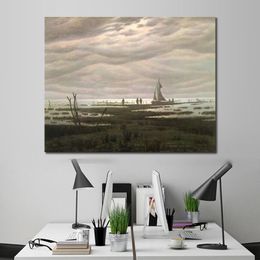 Canvas Art Reproduction Flat Country Shank at Bay of Greifswald by Caspar David Friedrich Painting Handcrafted House Decor