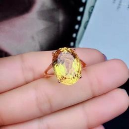 Cluster Rings Natural And Real Yellow Citrine Ring 925 Sterling Silver For Women Wedding