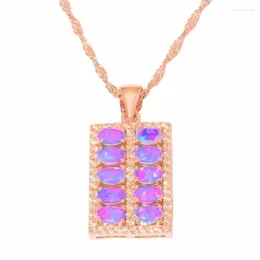Pendant Necklaces Trendy Rose Gold Color Counting Frame Shape Link Chain Necklace 4 Colors Opalite Opal Jewelry