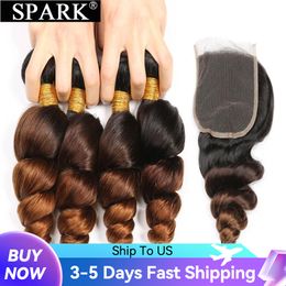 Hair Bulks Ombre Peruvian Loose Wave Bundles with Closure 1B 4 30 Spark Extension Human Medium Ratio 230609