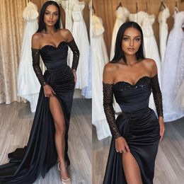 Sexy Black Prom Dresses Sequins Sweetheart Party Evening Gowns Pleats Split Formal Long Special Ocn Dress