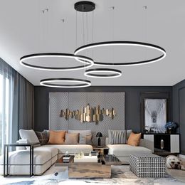 Pendant Lamps Living Room Chandelier 2023 Simple Modern Atmosphere Home Round Dining Lamp Black Ring Light LED Hanging Fixture