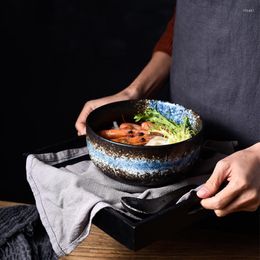 Bowls Japanese 6.5 In Ceramic Noodle Bowl With Lid Spoon And Chopsticks Sets Kitchen Retro Tableware Salad Container Dinnerware