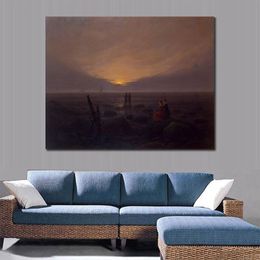 High Quality Caspar David Friedrich Painting Landscape Canvas Art Twilight at Seaside Hand Painted Bedroom Decor