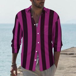 Men's Casual Shirts Cherry Pink Striped Shirt Mens Vertical Stripes Autumn Y2K Graphic Blouses Long Sleeve Vintage Oversize Clothing