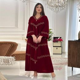 Casual Dresses SuperAen Muslim Robe Women's Clothing 2023 Spring Autumn Embroidered Gold Velvet Maxi Dress