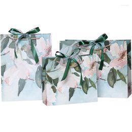 Gift Wrap 5pcs Protable Paper Bag Baking Biscut Packaging Decoration Year Handle With Ribbon Oil Painting Flower