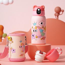 Water Bottles Cartoon Print Vacuum Themos With Straw Creative Kids Stainless Steel Smart Useful Outdoor Travel Supply Can CSV