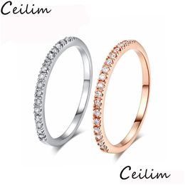 With Side Stones Handmade Zircon Engagement Rings For Women 1.8Mm Wide Tiny Rose Gold/Sier/Gold Colour In Copper Wholesale Je Dhqsl