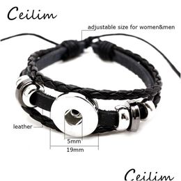 Chain Fashion Mtilayer Black Leather Bracelet Fit 5Mm Metal Button Adjustable Knot Beads Diy Casual Snap Jewellery Gifts Drop Delivery Dhyug