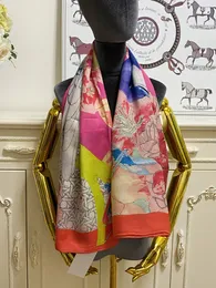 Women's square scarf scarves shawl 50% silk 50% wool material print letters flowers patten size 130cm -130cm