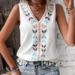 Women's Blouses Womens Shirts Bohemian V Neck Embroidery Stitching Vest Top Workout Sleeveless Blusas Mujer Retron Office Camisas 2023