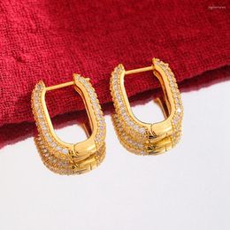 Hoop Earrings Women U-shaped Fashion 18k Gold Colour Tiny Zirconia Inlaid Huggie Gift