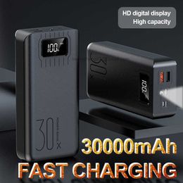 Free Customised LOGO 30000mAh Fast Charging Power Bank Portable Digital Display Outdoor Travel External Battery with Flashlight for Xiaomi IPhone