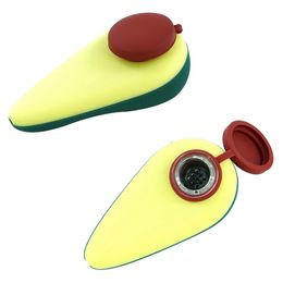 Latest Colorful Silicone Pipes Food Avocado Shape Glass Nineholes Filter Screen Bowl Dry Herb Tobacco Cigarette Holder Portable Hand Smoking Tube DHL