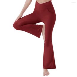 Active Pants Trendy Women Yoga Solid Colour Tummy Control High Waist Flared Trousers Soft Female Clothes