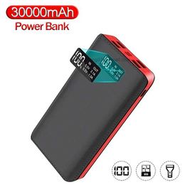 Free Customized LOGO 30000mAh Two-way Fast Charging Power Bank Digital Display External Battery Charger with Flashlight 4USB Output Port for Phone mi