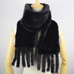 Hand Knitted Mink Hair Scarf Genuine Mink Hair Neck Warmer for Women Fashion Real Fur Scarf with Fringes211S