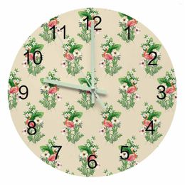 Wall Clocks Animals Flamingo Leaves Flowers Luminous Pointer Clock Home Ornaments Round Silent Living Room Office Decor